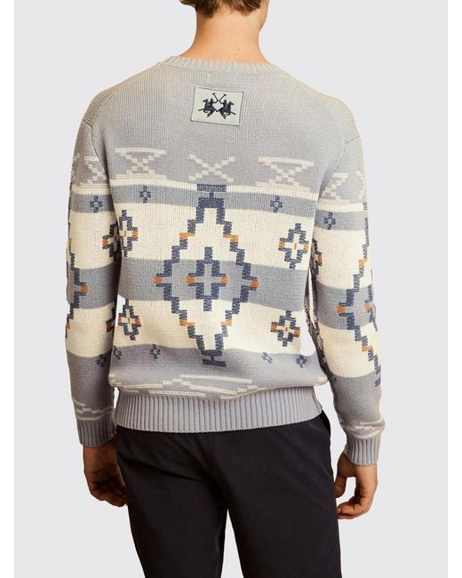 La Martina Gray Cotton Crew-Neck Top With Logo for men