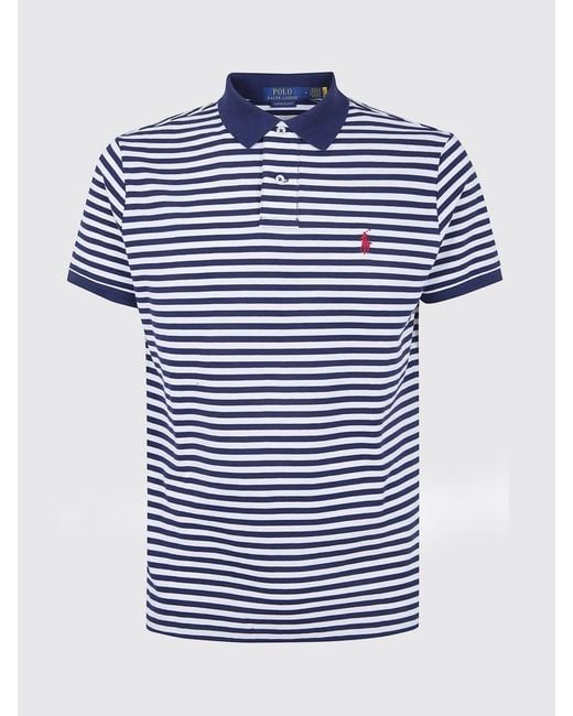 Polo Ralph Lauren Blue Striped Cotton Polo Shirt With Logo for men