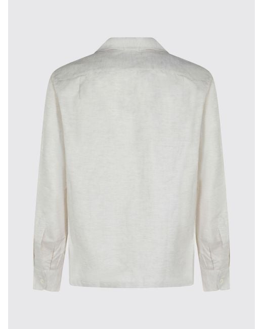 Lardini Gray Long-Sleeved Linen And Cashmere Polo Shirt With Cuban Collar for men
