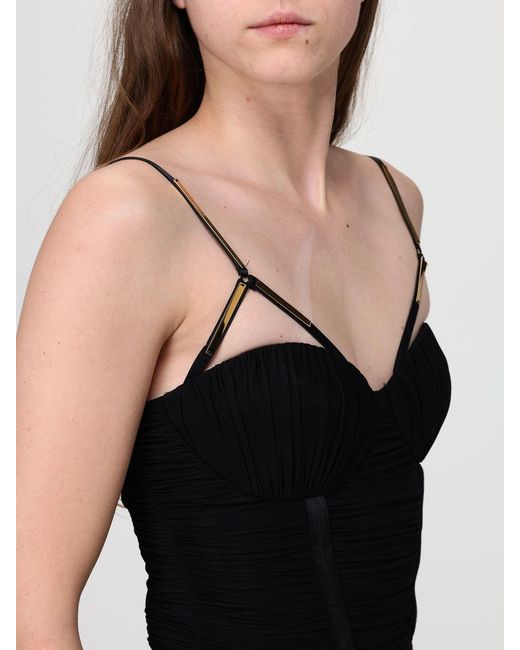 Elisabetta Franchi Black Ruched Corset Top
