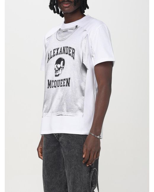 McQueen White Cotton T-Shirt With Front Graphic Print for men