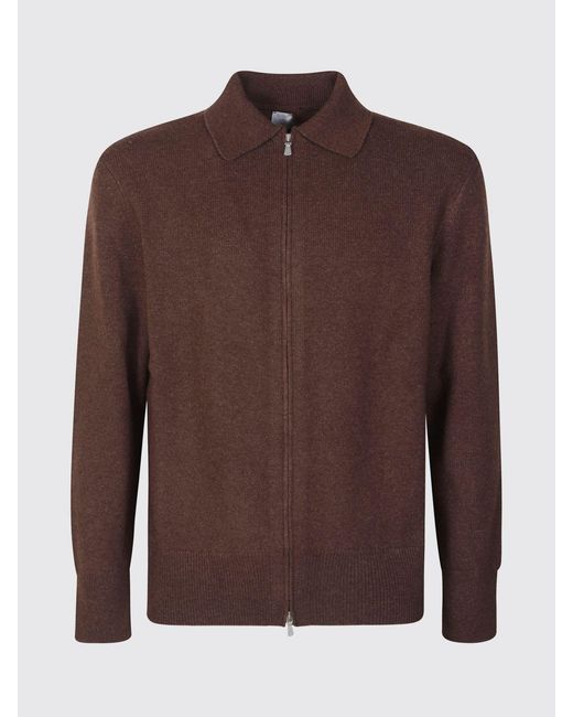 Eleventy Brown Long-Sleeved Wool Polo Cardigan With Zip Closure for men