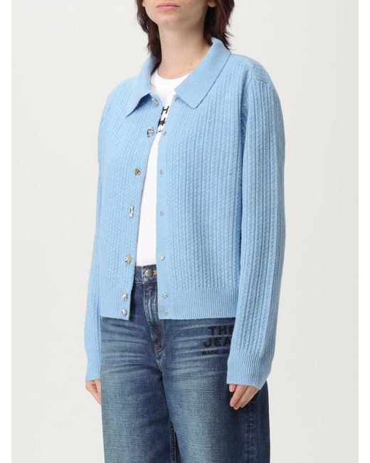 Marc Jacobs Blue Collared Cardigan With Jewel Buttons Long Sleeves And Ribbed Knit Detail