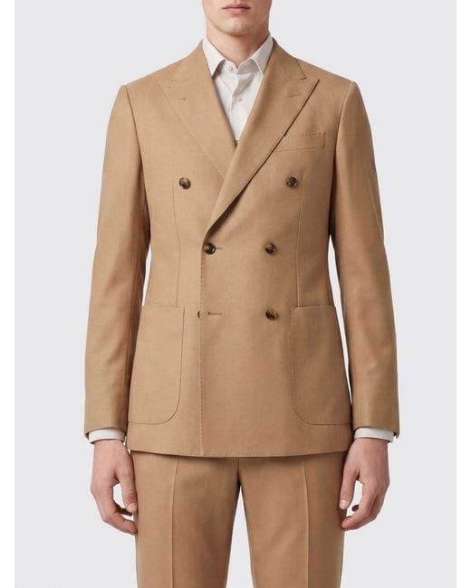 Sartorio Napoli Natural Double-Breasted Cashmere And Silk Blazer With Peak Lapels for men
