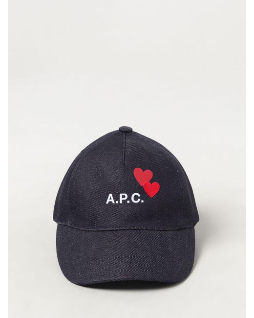 Cappello in denim con logo ricamato di A.P.C. in Blue