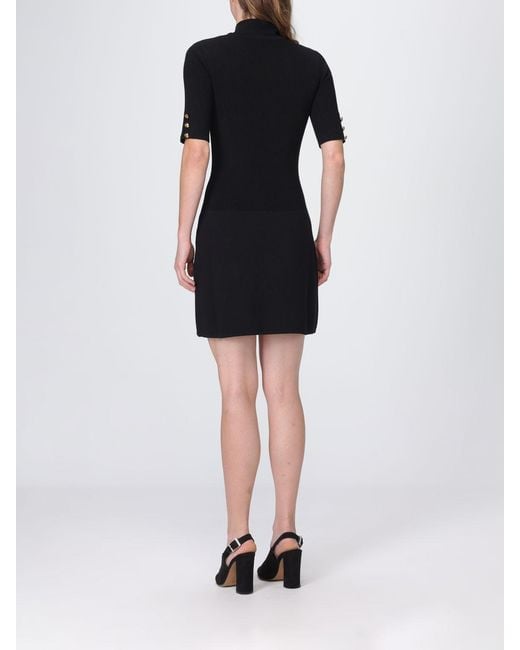 Elisabetta Franchi Black Knit Mini Dress With Pussy-Bow Collar And Pockets