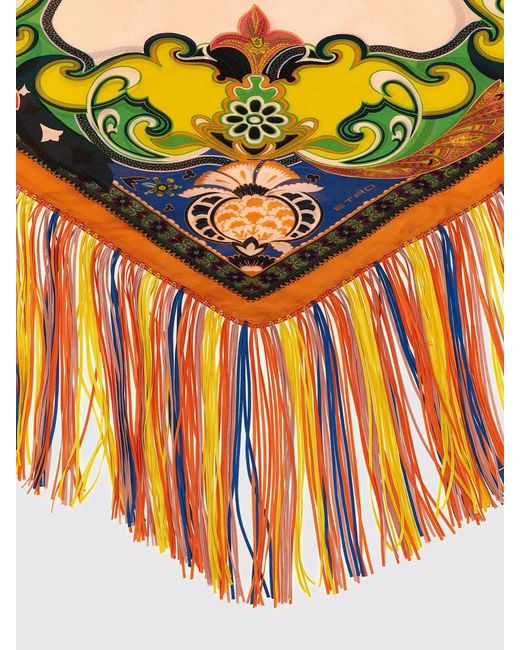 Etro Orange Silk Scarf With Fringes