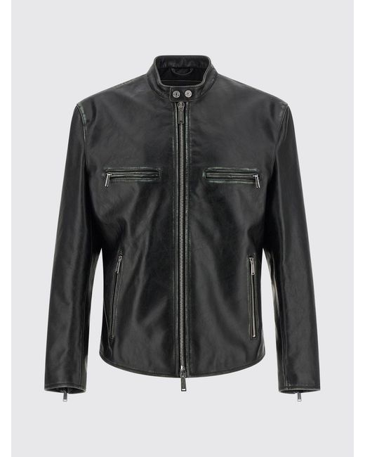 DSquared² Black Leather Motorcycle Jacket for men
