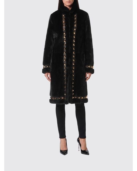 Philipp Plein Black Studded Single-Breasted Mink Fur Coat