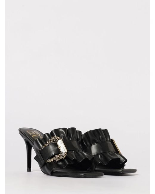 Versace Jeans Couture Black Ruched Faux Leather Mules