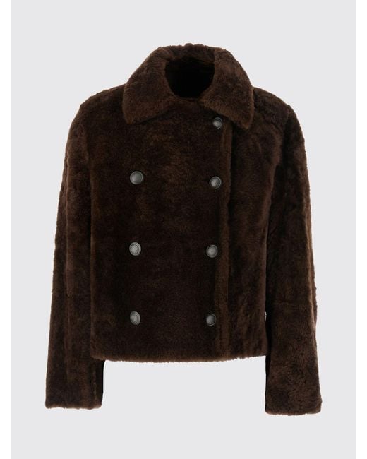 Brunello Cucinelli Black Double-Breasted Short Shearling Coat With Classic Collar