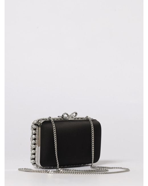 Self-Portrait White Satin Clutch With Rhinestones