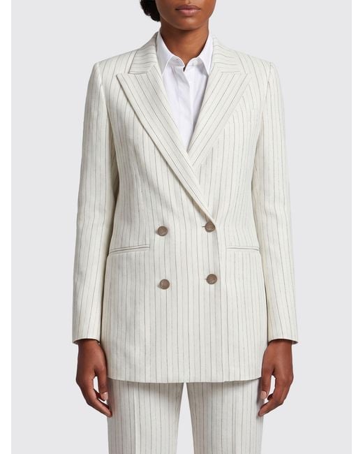 Jacob Cohen White Pinstriped Double-Breasted Blazer
