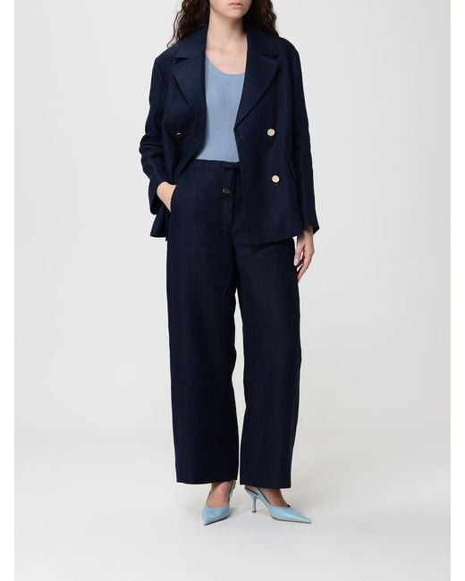 Max Mara Blue Linen Double-Breasted Blazer