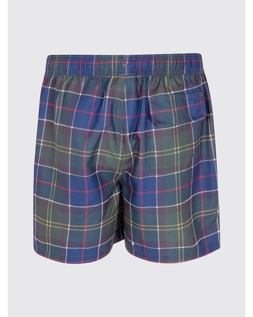 Barbour Blue Tartan Polyester Boxer Swimsuit for men