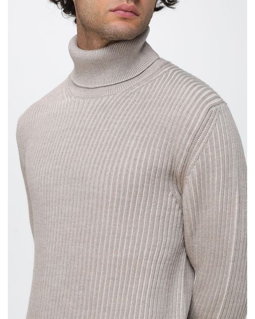 Zanone Gray Slim Fit Virgin Wool Roll Neck Jumper With Ribbed Finishes for men