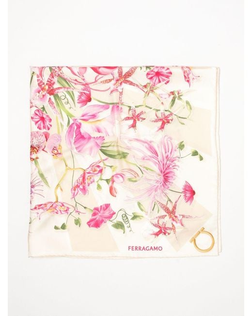 Ferragamo Pink Gaia Floral Print Silk Scarf