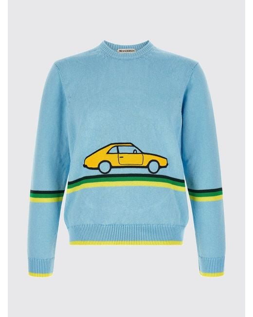 J.W. Anderson Blue Striped Cotton Crew-Neck Jumper With Print for men