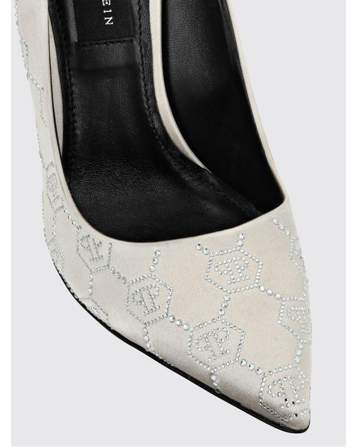 Philipp Plein White Satin Pumps With Rhinestone Hexagon