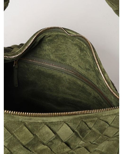 Bottega Veneta Green Jodie Woven Suede Shoulder Bag With Knotted Handle