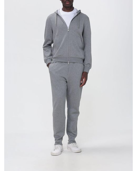 Brunello Cucinelli Gray Full-Zip Cotton Hoodie With Drawstring for men