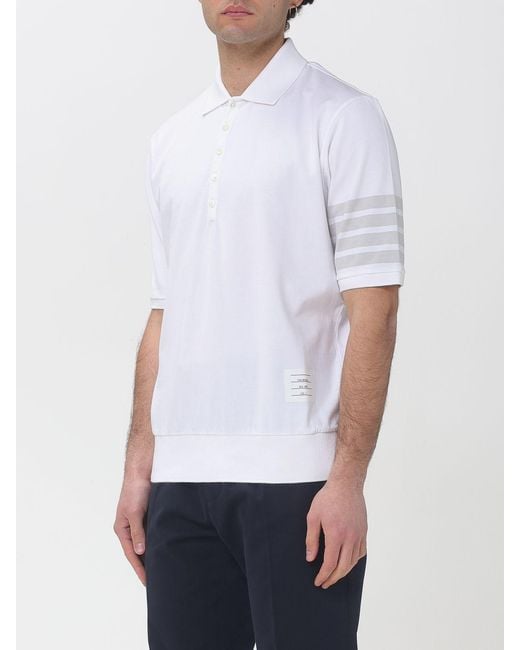 Thom Browne White 4-Bar Cotton Polo Shirt for men