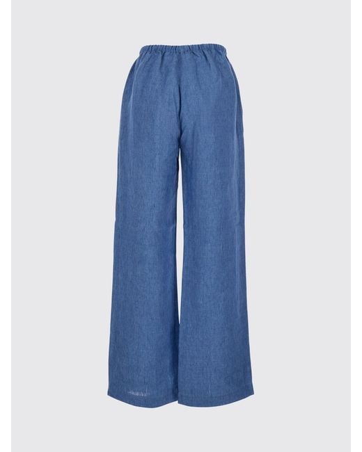 Rohe Blue High-Waisted Linen Wide-Leg Palazzo Trousers With Drawstring
