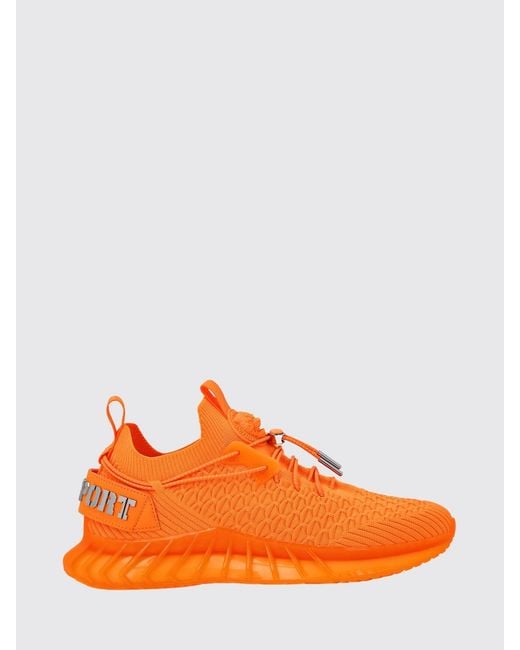 Philipp Plein Orange Technical Knit Low-Top Sneakers With Elasticated Ankle And Double Pull Tab for men