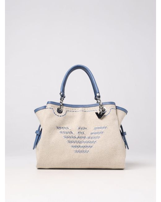 Emporio Armani Natural Bag In Linen Blend And Grained Synthetic Leather