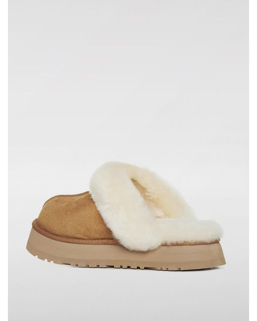 Ugg White Disquette Sabots Aus Wildleder Und Shearling