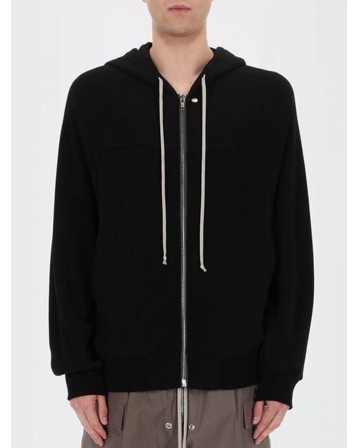 Rick Owens Black Cotton Zip-Up Hoodie for men