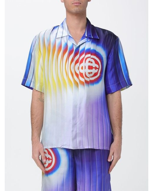 Casablanca Blue Printed Silk Casual Shirt for men