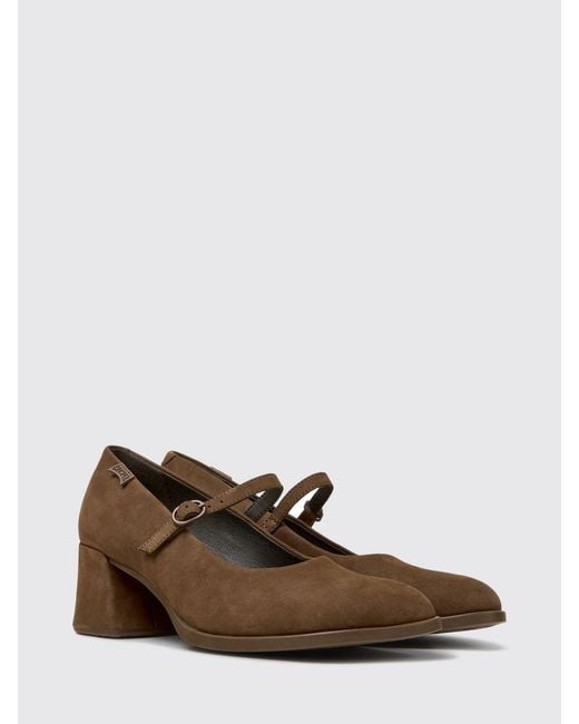 Camper Brown Kora Suede Mary Jane Pumps With Flared Mid-Heel