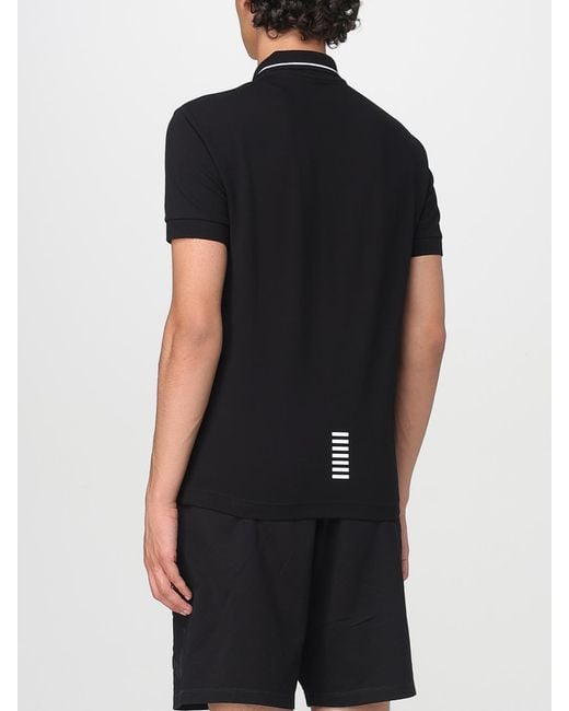 EA7 Black Cotton Polo With Printed Logo for men