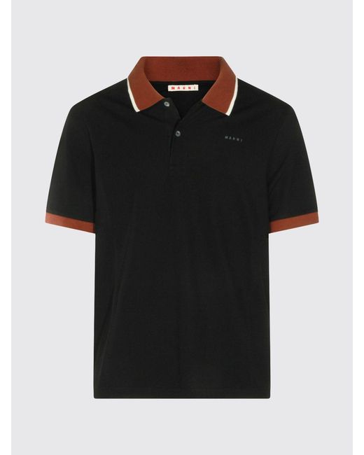 Marni Blue Cotton Polo Shirt With Contrasting Trims And Striped Collar for men
