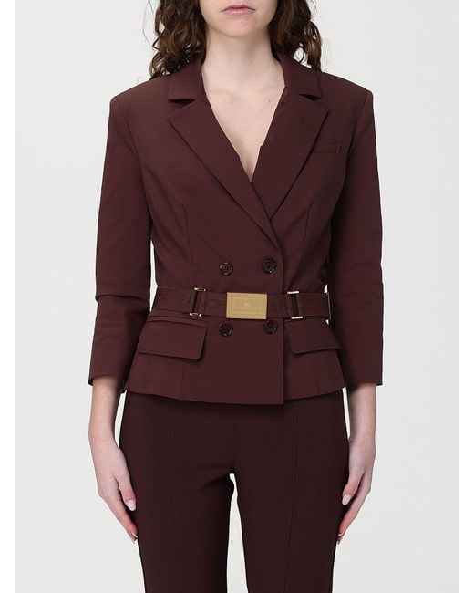 Elisabetta Franchi Red Double-Breasted Blazer With Belt