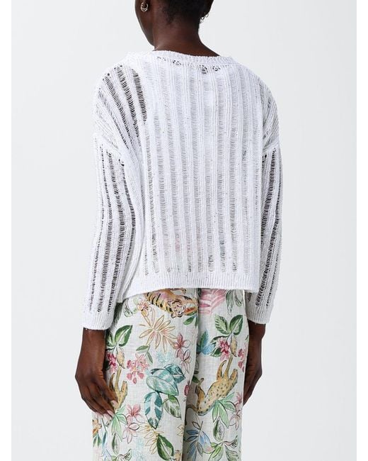 120% Lino White Openwork Knit Top