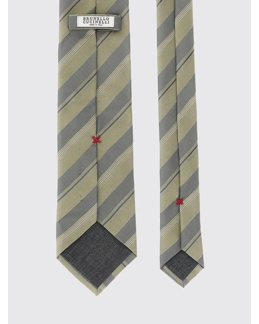 Brunello Cucinelli White Regimental Silk Tie for men