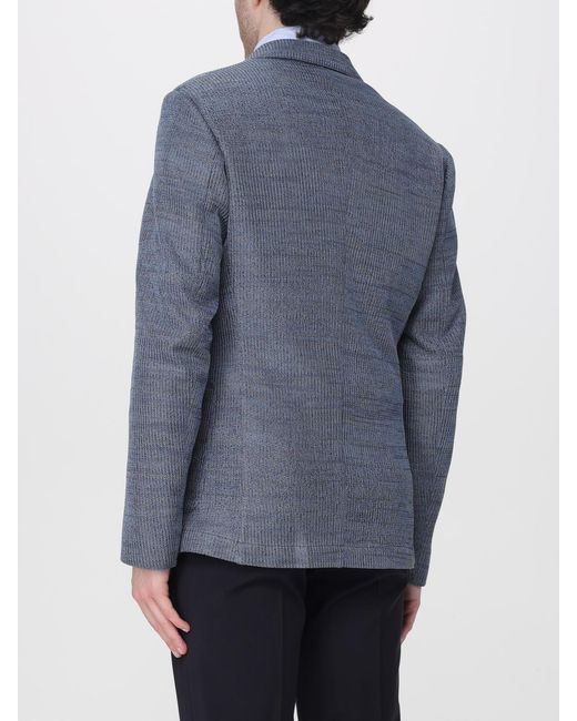Emporio Armani Blue Single Breasted Cotton Blazer for men