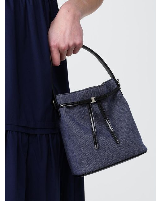 Ferragamo Blue Mini Bow Cotton Bucket Bag