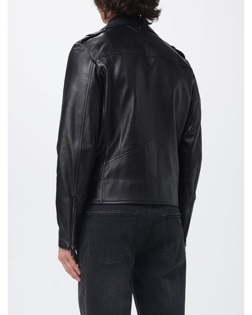 Salvatore Santoro Black Leather Biker Jacket for men