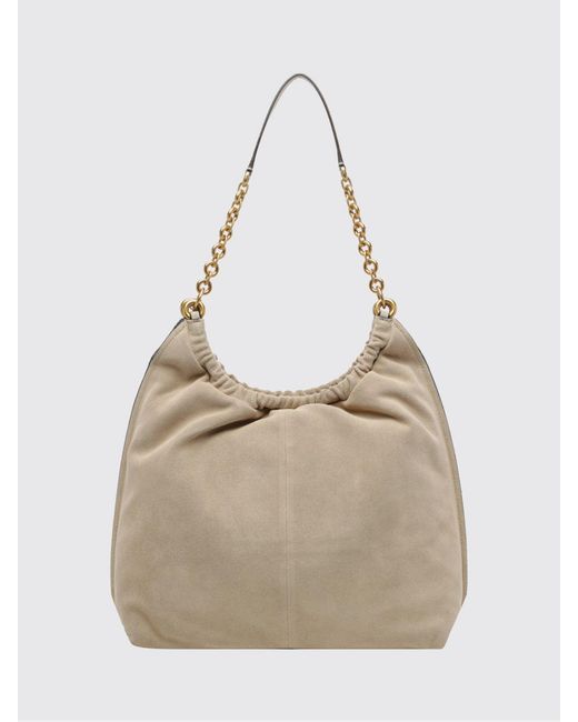 Michael Kors Natural Indie Leather Shoulder Bag With Chain Handle And Logo Charm