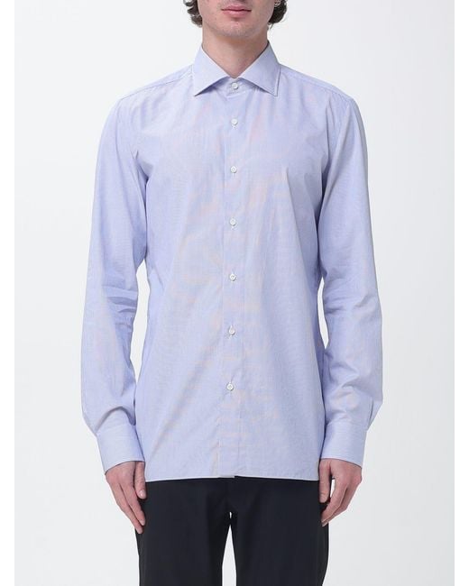 Luigi Borrelli Napoli Blue Striped Cotton Shirt for men