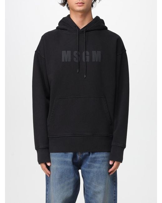 MSGM Black Hoodie With Front Kangaroo Pocket for men