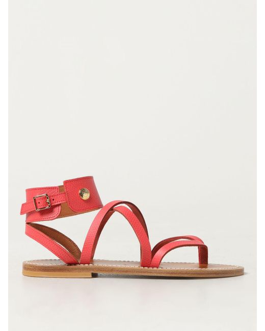 Longchamp Red Flat Sandals