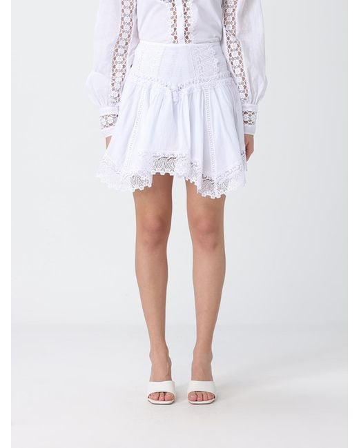 Charo Ruiz White Cotton And Lace Skirt Ibiza