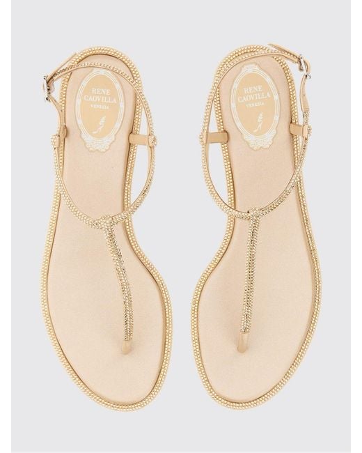 Rene Caovilla Natural Diana Nappa Leather Sandals With Rhinestones
