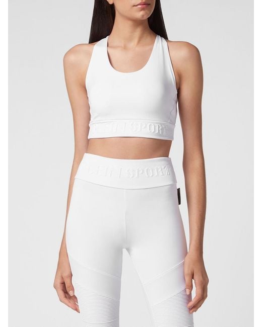Philipp Plein White Cropped Sports Jersey Top With Thin Straps