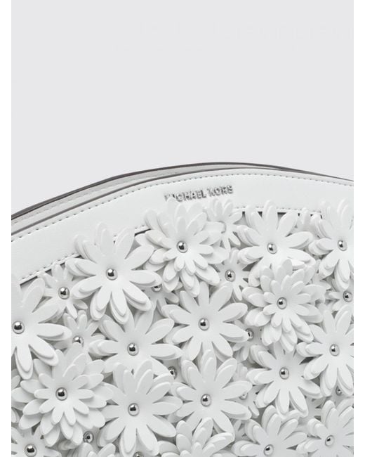 Michael Kors White Athena Polyurethane Blend Clutch With Floral Appliqués