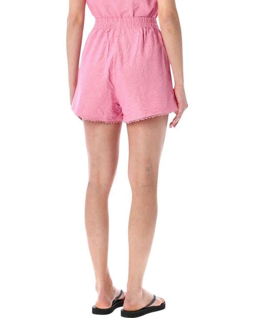 American Vintage Pink High-Waisted Cotton Shorts With Elasticated Waist